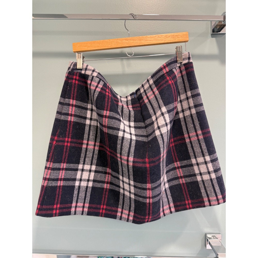 J.Crew Women Plaid Ruffle Mini Skirt Navy Red Wool Blend J6192 Sz 16 fits Sz 14 - Picture 3 of 7